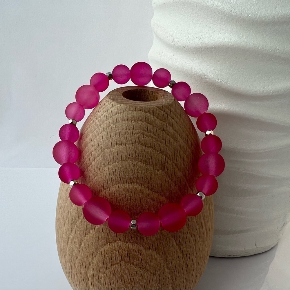 Stretch Beaded Bracelet Bright Pink 6.25” - Picture 12 of 12